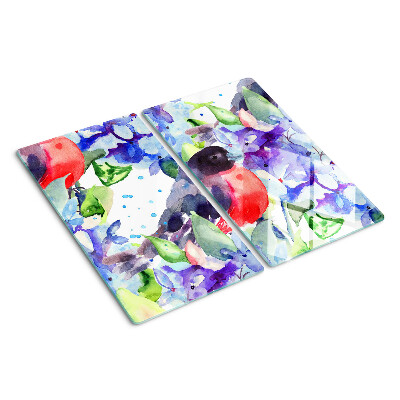 Planche à découper verre Oiseau sur fond de fleurs