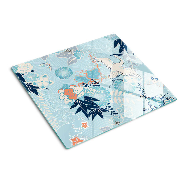 Planche à découper en verre Fleurs et oiseaux de style oriental