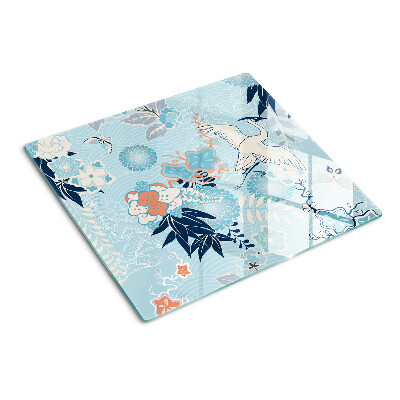 Planche à découper en verre Fleurs et oiseaux de style oriental