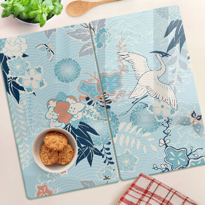 Planche à découper en verre Fleurs et oiseaux de style oriental