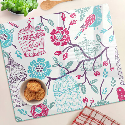 Planche à découper en verre Cages à oiseaux et à fleurs