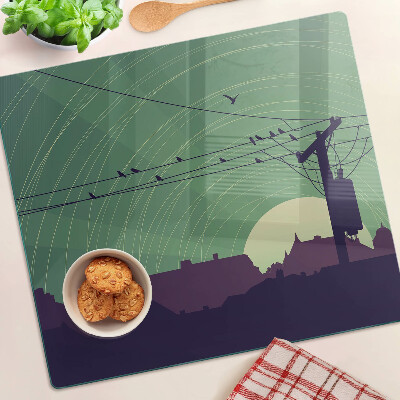 Planche à découper verre Oiseaux sur les fils électriques