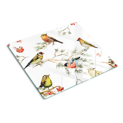 Planche à découper en verre Oiseaux sur des branches avec des fruits