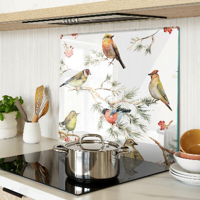 Planche à découper en verre Oiseaux sur des branches avec des fruits