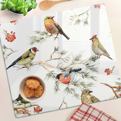 Planche à découper en verre Oiseaux sur des branches avec des fruits