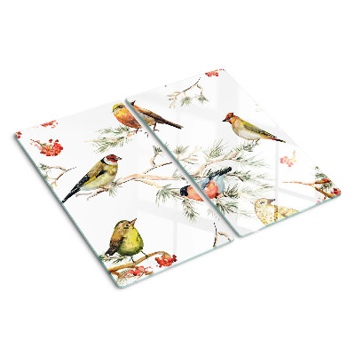Planche à découper en verre Oiseaux sur des branches avec des fruits
