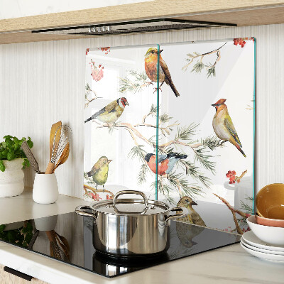 Planche à découper en verre Oiseaux sur des branches avec des fruits