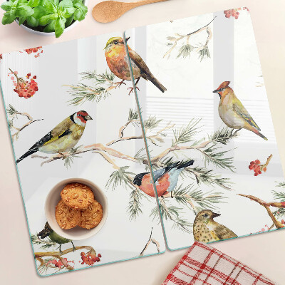 Planche à découper en verre Oiseaux sur des branches avec des fruits