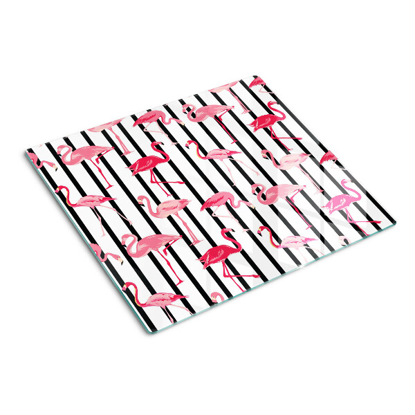 Planche à découper en verre Flamants roses sur rayures