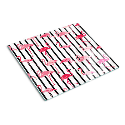 Planche à découper en verre Flamants roses sur rayures