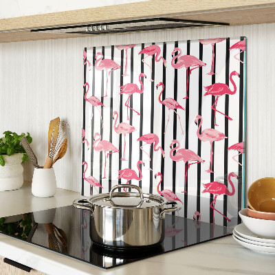 Planche à découper en verre Flamants roses sur rayures