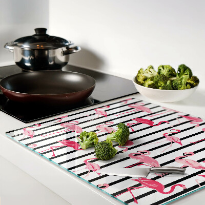 Planche à découper en verre Flamants roses sur rayures