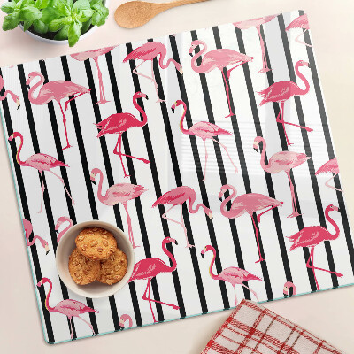 Planche à découper en verre Flamants roses sur rayures
