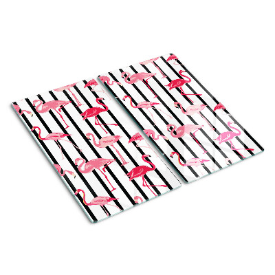 Planche à découper en verre Flamants roses sur rayures