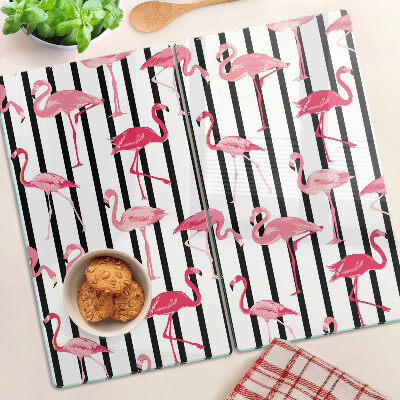 Planche à découper en verre Flamants roses sur rayures