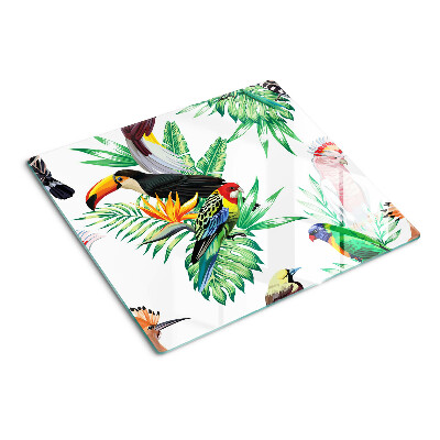 Planche à découper en verre Oiseaux et feuilles tropicales