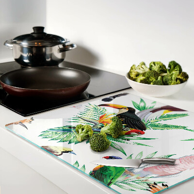 Planche à découper en verre Oiseaux et feuilles tropicales