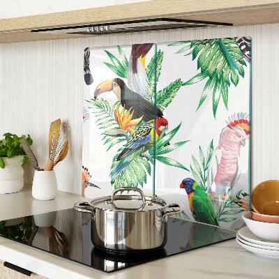 Planche à découper en verre Oiseaux et feuilles tropicales