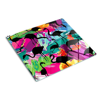 Planche à découper verre Flamants roses sur fond coloré