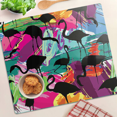 Planche à découper verre Flamants roses sur fond coloré