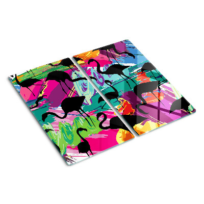 Planche à découper verre Flamants roses sur fond coloré