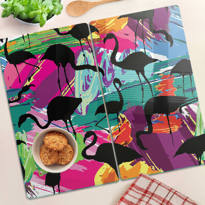 Planche à découper verre Flamants roses sur fond coloré