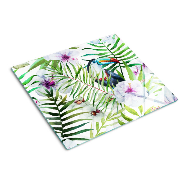 Planche à découper en verre Motif tropical avec des oiseaux et des plantes