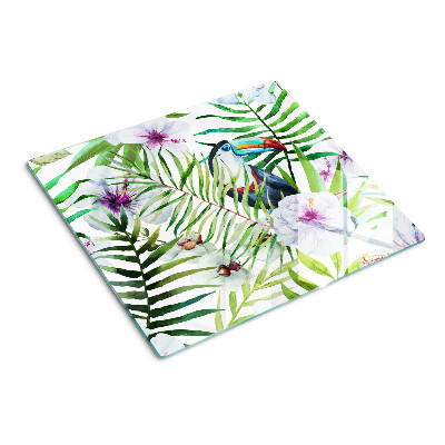 Planche à découper en verre Motif tropical avec des oiseaux et des plantes