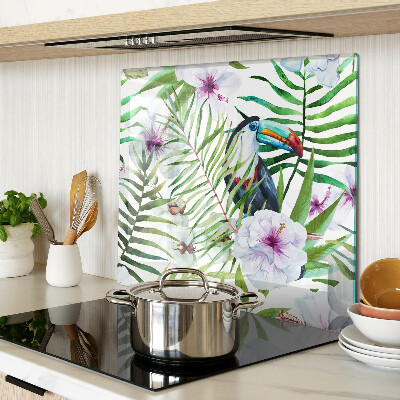 Planche à découper en verre Motif tropical avec des oiseaux et des plantes