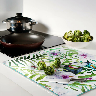 Planche à découper en verre Motif tropical avec des oiseaux et des plantes