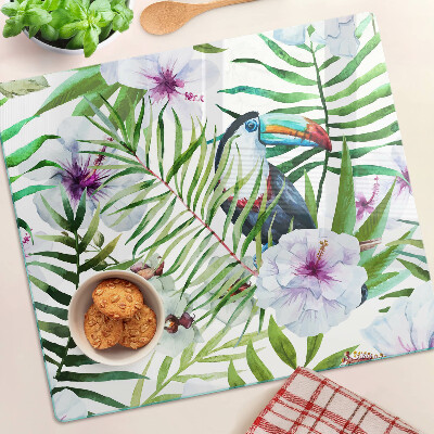 Planche à découper en verre Motif tropical avec des oiseaux et des plantes