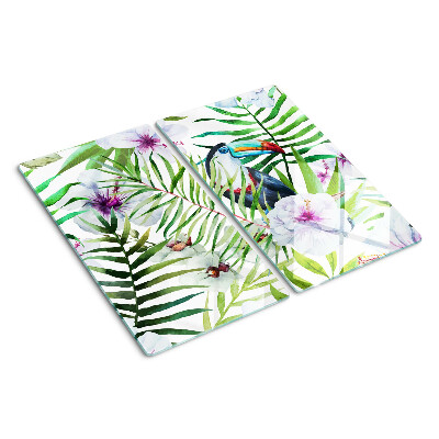 Planche à découper en verre Motif tropical avec des oiseaux et des plantes