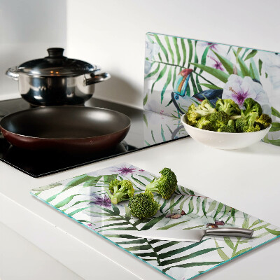 Planche à découper en verre Motif tropical avec des oiseaux et des plantes