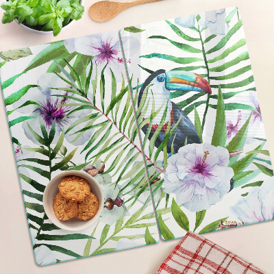 Planche à découper en verre Motif tropical avec des oiseaux et des plantes