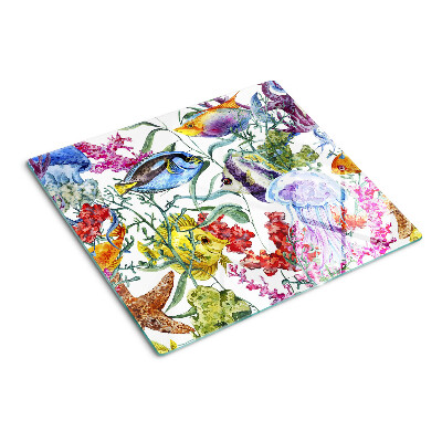 Planche à découper verre Thème de la mer avec des poissons et des méduses