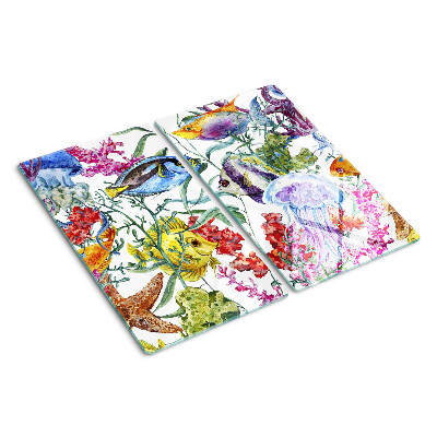 Planche à découper verre Thème de la mer avec des poissons et des méduses