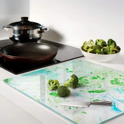 Planche à découper en verre Tourbillons abstraits en vert et bleu