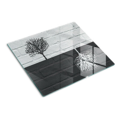 Planche à découper en verre Arbre sur fond de briques