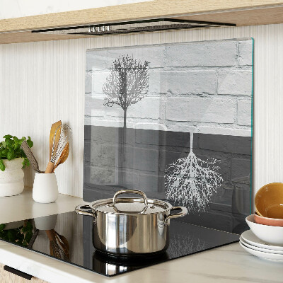 Planche à découper en verre Arbre sur fond de briques