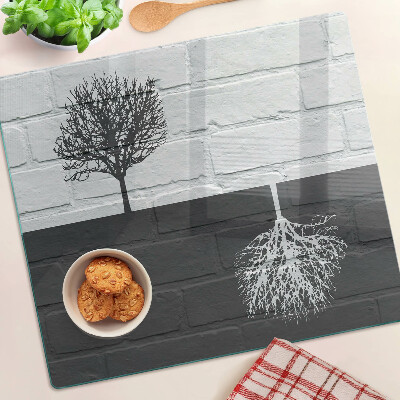 Planche à découper en verre Arbre sur fond de briques