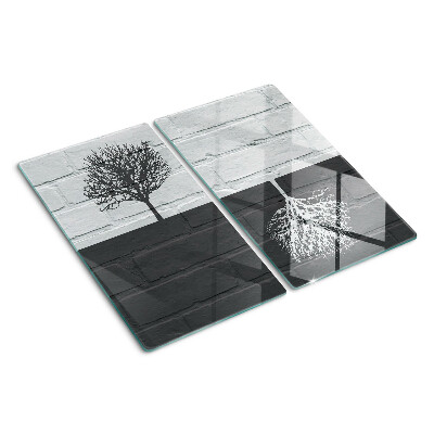Planche à découper en verre Arbre sur fond de briques