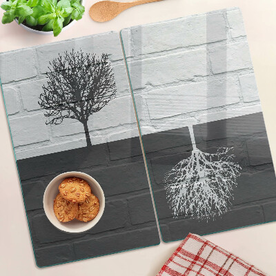 Planche à découper en verre Arbre sur fond de briques