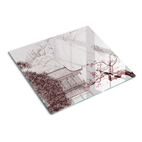 Planche à découper en verre Paysage de montagne avec des arbres en fleurs