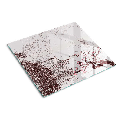 Planche à découper en verre Paysage de montagne avec des arbres en fleurs
