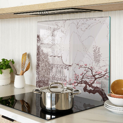 Planche à découper en verre Paysage de montagne avec des arbres en fleurs