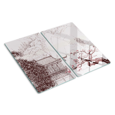 Planche à découper en verre Paysage de montagne avec des arbres en fleurs
