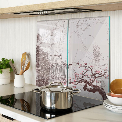 Planche à découper en verre Paysage de montagne avec des arbres en fleurs