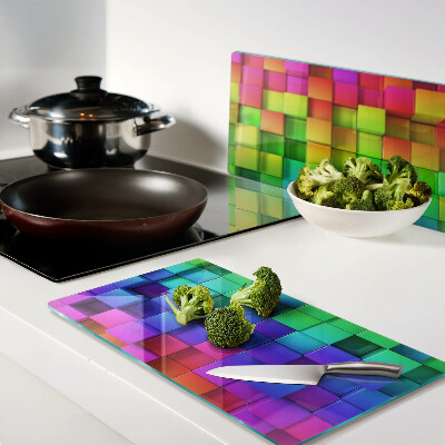 Planche à découper verre Carrés arc-en-ciel dans une mosaïque