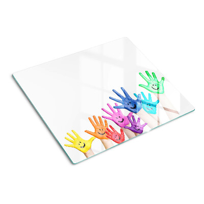 Planche à découper en verre Mains souriantes colorées