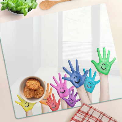 Planche à découper en verre Mains souriantes colorées